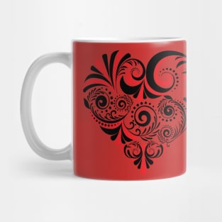 Red black Folk Floral Heart Mug